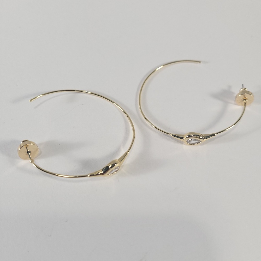 Gold Hoop Earrings Gold Tone Pear Cut Clear Stone Minimalist Accent Jewelry